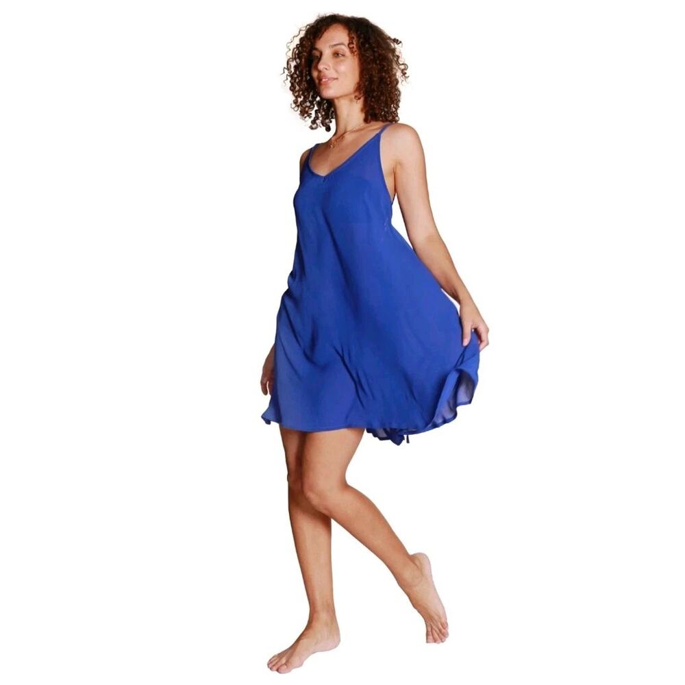 Catalonia Chifon Bikini Cover Up Bathing Suit Beach Swimsuit Dress BLUE NWT